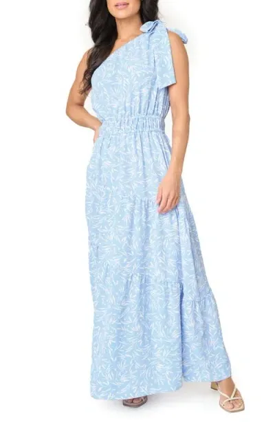 Gibsonlook Maya One-shoulder Asymmetric Tiered Maxi Dress In Powder Blue Print