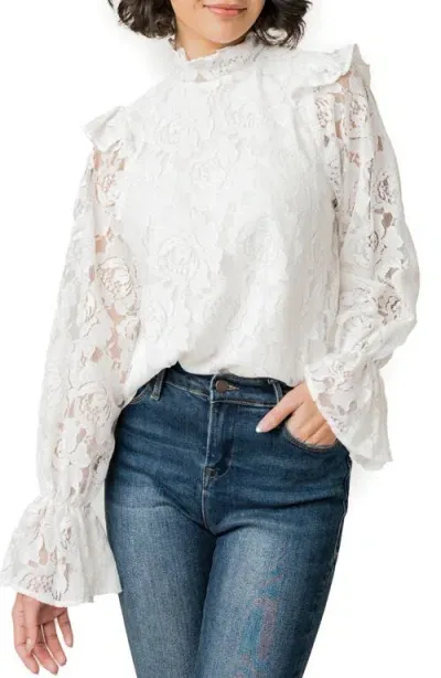 Gibsonlook Ruffle Lace Top In Ivory