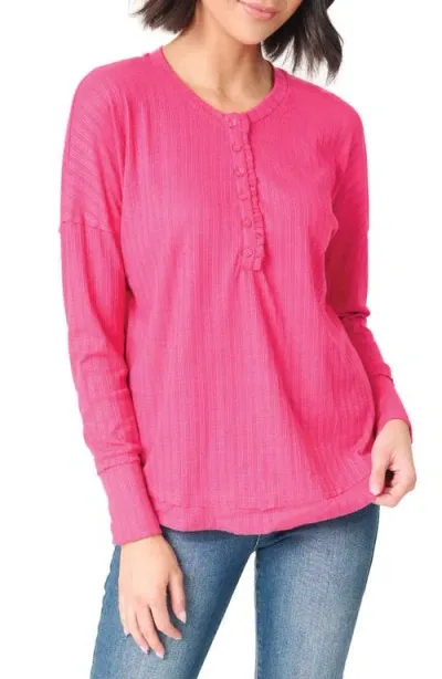 Gibsonlook Ruffle Trim Rib Henley In Raspberry