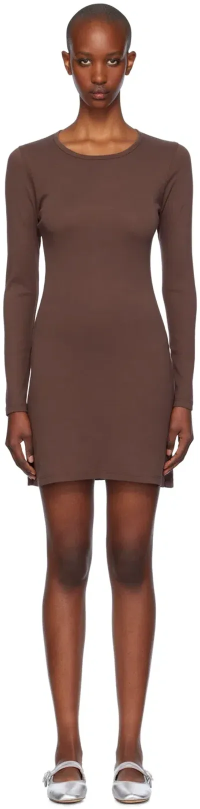 Gil Rodriguez Brown Long Sleeve Bellevue Minidress In Chocolate