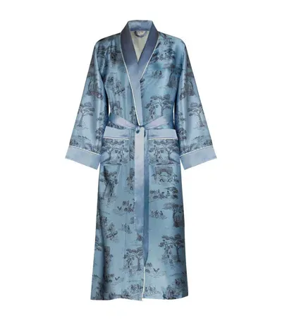 Gingerlily X Sheila Bridges Harlem Toile Silk Robe In Blue