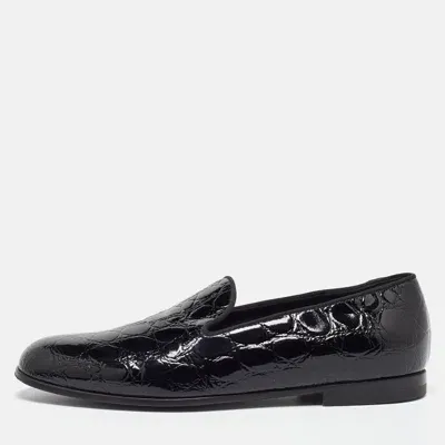 Pre-owned Giorgio Armani Black Croc Embossed Patent Leather Loafers Size 38