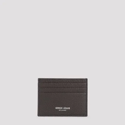 Giorgio Armani Calf Leather Credit Card Holder In Brown