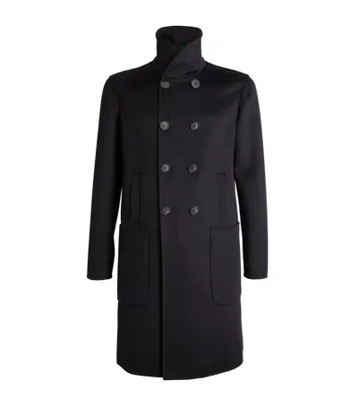 Giorgio Armani Cashmere Double-breasted Coat In Blue