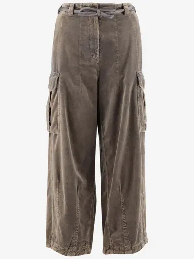 Giorgio Armani Cotton Velvet Cargo Pants In Beige