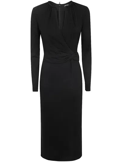 Giorgio Armani Crew Neck Midi Dress In Black