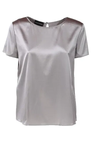 Giorgio Armani Crewenck Lightweight Satin T-shirt  In Beige