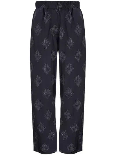 Giorgio Armani Diamond-print Straight-leg Trousers In Black