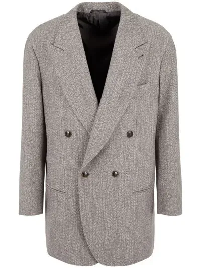 Giorgio Armani Double-breasted Textured Blazer In Gris