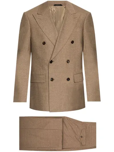 Giorgio Armani Double-breasted Wool Suit In Neutrals