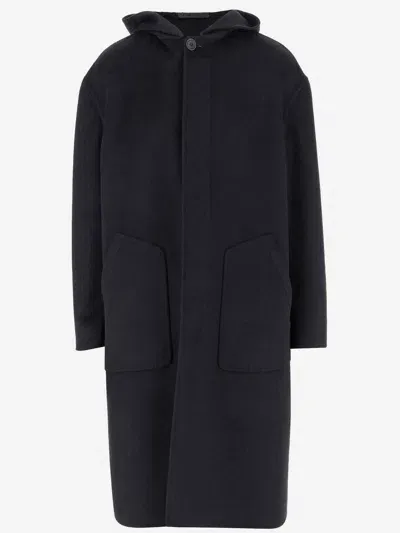 Giorgio Armani Double Cashmere Blend Cloth Coat In Black