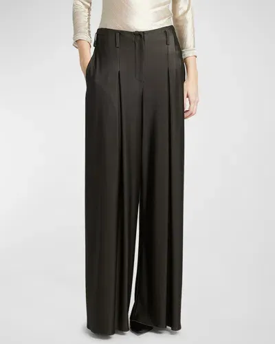 Giorgio Armani Double Jersey Flowy Pleated Trousers In Brown