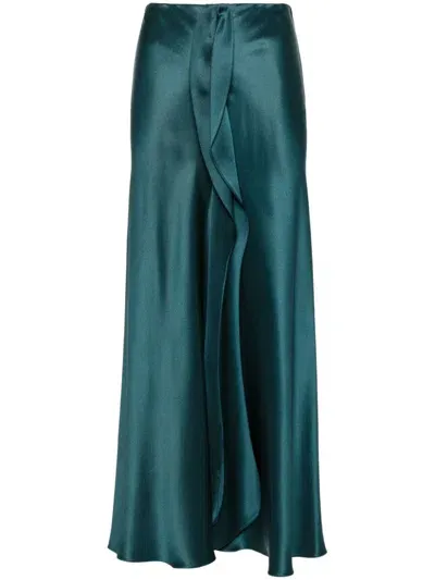 Giorgio Armani Official Store Midi Skirt In Double-sided Silk Satin In Green