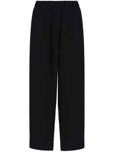 Giorgio Armani Elasticated-waistband Straight-leg Silk Trousers In Black