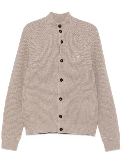 Giorgio Armani Embroidered-logo Cardigan In Brown