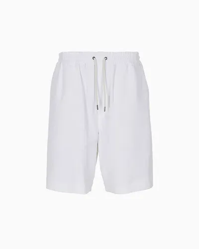 Giorgio Armani Flat Front Bermuda Shorts Made Of Lyocell Canvas And Cotton In White