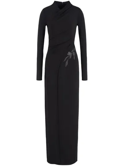 Giorgio Armani Official Store Asv Long Dress In Stretch Viscose Jersey With Rhinestones In Black