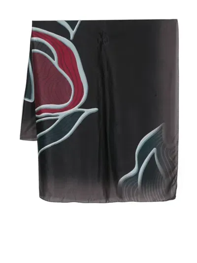 Giorgio Armani Floral-print Silk Scarf In Black