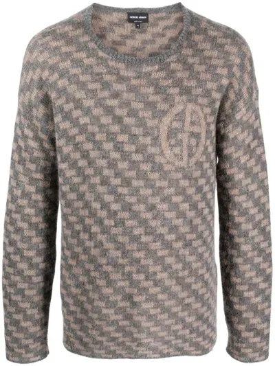 Giorgio Armani Geometric-pattern Intarsia-knit Jumper In Grey