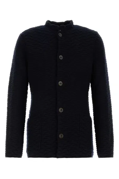 Giorgio Armani Zigzag-embroidery Buttoned Cardigan In Blue