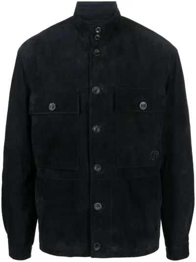 Giorgio Armani Suede Jacket In Navy