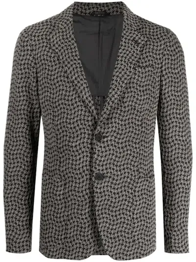 Giorgio Armani Houndstooth-pattern Single-breasted Blazer In Grey