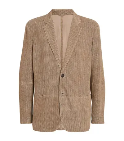 Giorgio Armani Lambskin Herringbone Blazer In Neutral