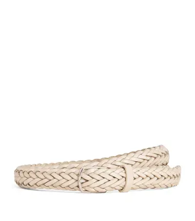 Giorgio Armani Leather Braided Belt In Beige