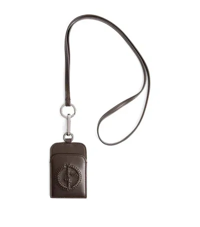 Giorgio Armani Leather Logo Badge Holder In Brown