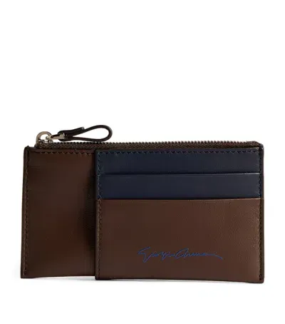 Giorgio Armani Leather Two-tone Leather Card Holder In Brown