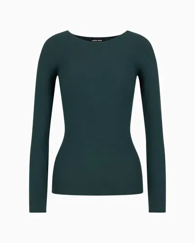 Giorgio Armani Links-stitch Viscose Long-sleeved Jumper In Green