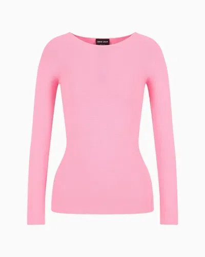 Giorgio Armani Links-stitch Viscose Long-sleeved Jumper In Pink