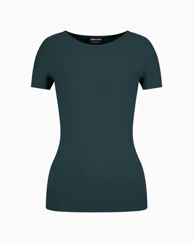 Giorgio Armani Links-stitch Viscose Short-sleeved Jumper In Green