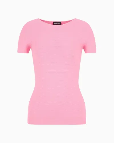 Giorgio Armani Links-stitch Viscose Short-sleeved Jumper In Pink