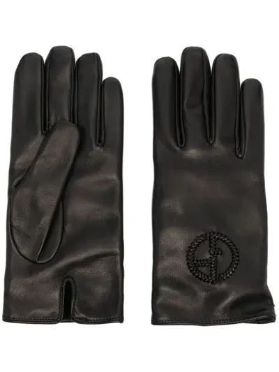 Giorgio Armani Logo-braided Gloves In Black