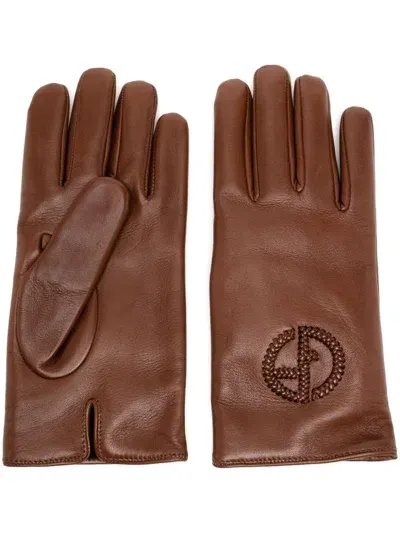 Giorgio Armani Logo-braided Gloves In Brown