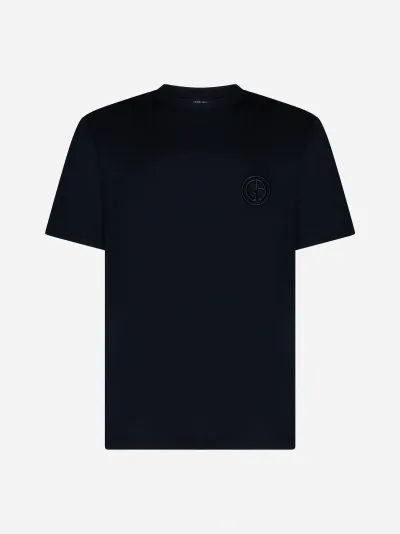 Giorgio Armani Logo Cotton T-shirt In Blue