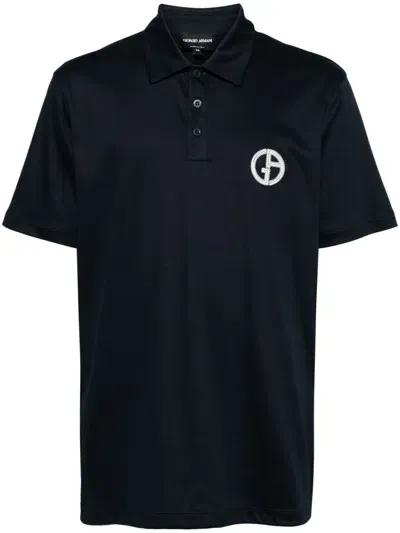 Giorgio Armani Logo-embroidered Cotton Polo Shirt In Black