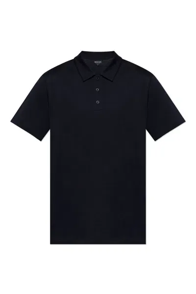 Giorgio Armani Logo Embroidered Polo Shirt In Navy