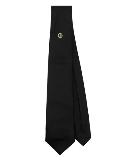 Giorgio Armani Logo Embroidered Tie In Black