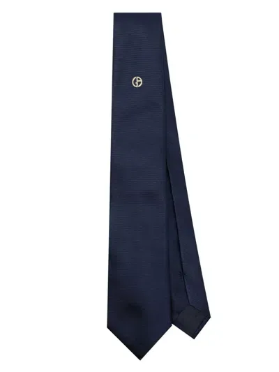 Giorgio Armani Logo Embroidered Tie In Blue