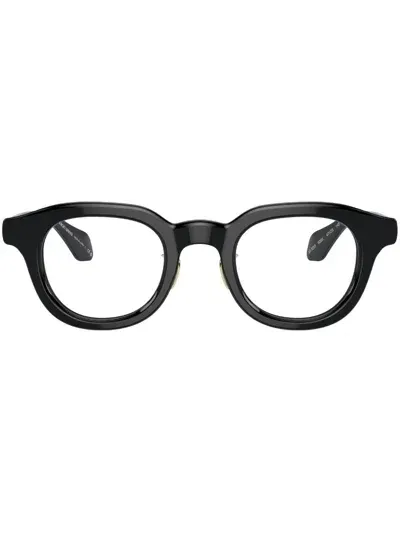 Giorgio Armani Logo-print Round-frame Glasses In Black