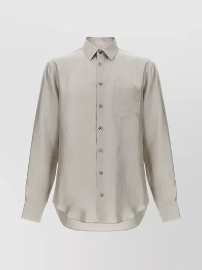 Giorgio Armani Luxe Silk Shirt With Chest Pocket And Curved Hem In Gray