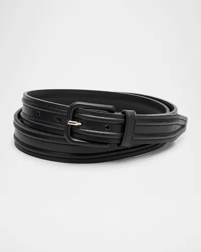 Giorgio Armani Men's Leather-buckle Belt In Solid Black