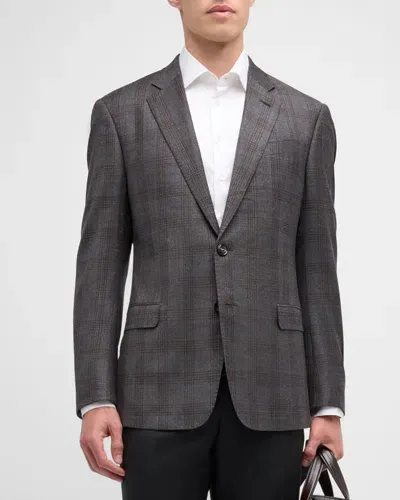 Giorgio Armani Men's Wool-cashmere Plaid Sport Coat In Grey