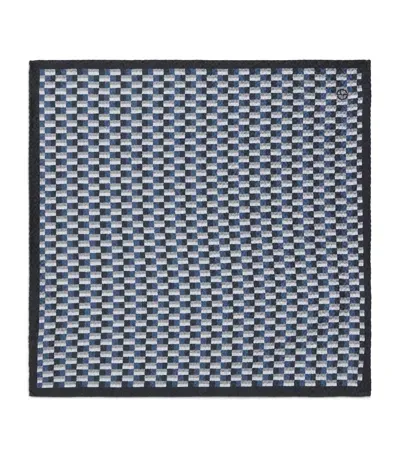 Giorgio Armani Mulberry Silk Seersucker Pocket Square In Blue