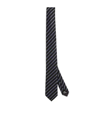 Giorgio Armani Mulberry Silk Stripe Jacquard Tie In Black