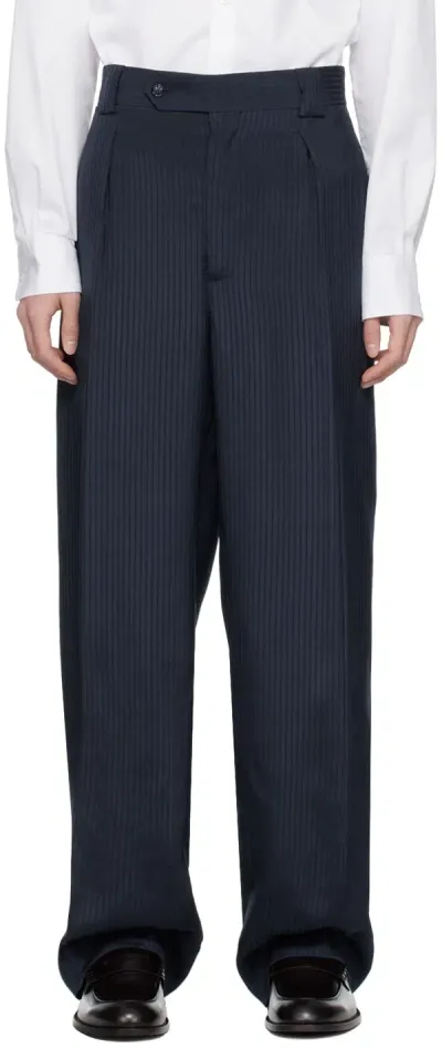 Giorgio Armani Navy Stripe Trousers In Fbwf Night Sky