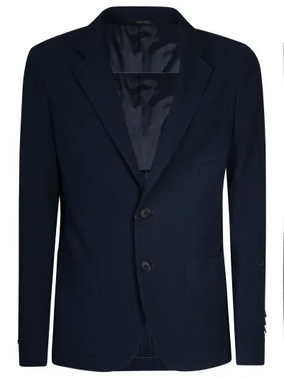 Giorgio Armani Patched Pocket Knit Blazer In Blue