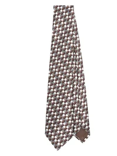 Giorgio Armani Pattern-jacquard Tie In Brown